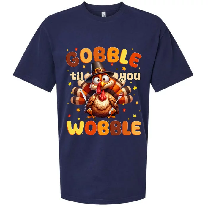 Funny Gobble Til You Wobble Thanksgiving Turkey Sueded Cloud Jersey T-Shirt