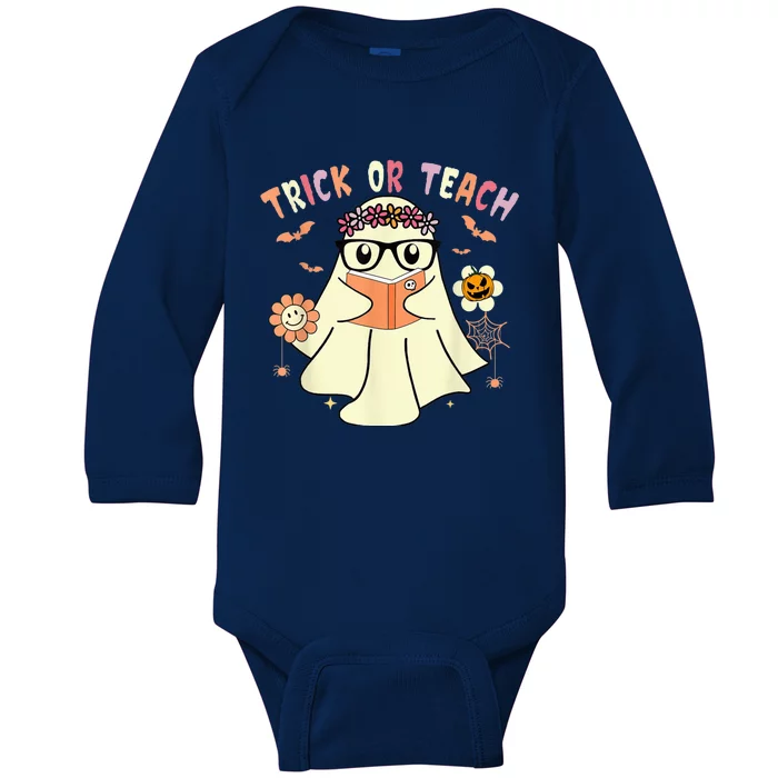 Floral Ghost Teacher Halloween Shirts Wo - Trick Or Teach Baby Long Sleeve Bodysuit