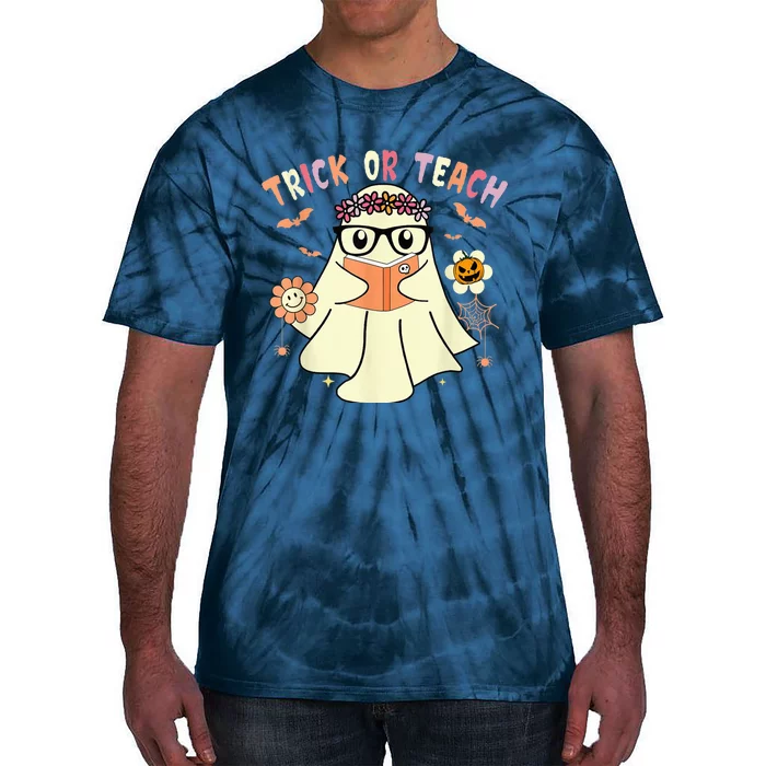 Floral Ghost Teacher Halloween Shirts Wo - Trick Or Teach Tie-Dye T-Shirt