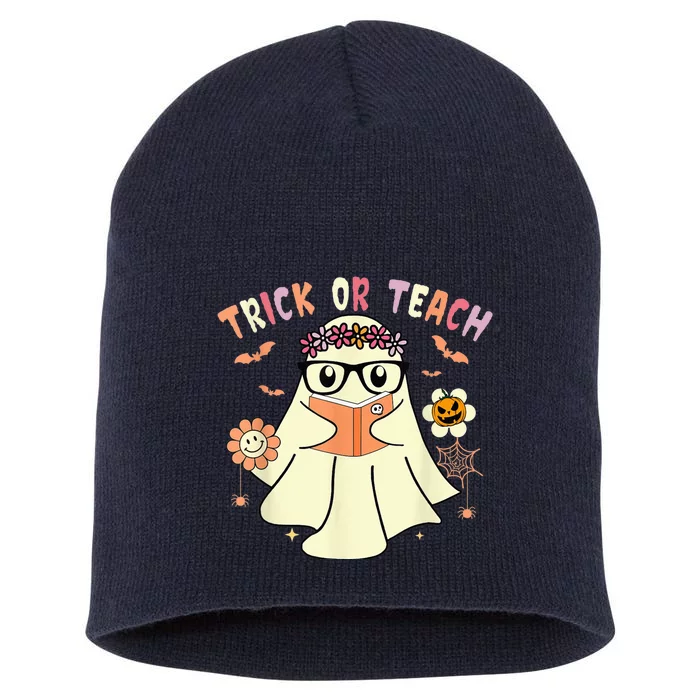 Floral Ghost Teacher Halloween Shirts Wo - Trick Or Teach Short Acrylic Beanie