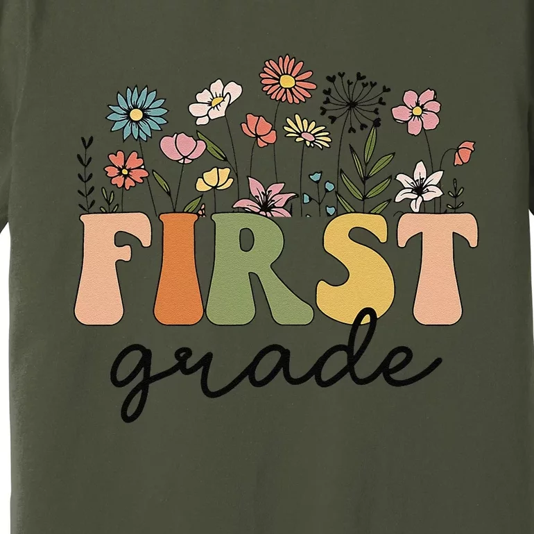 First Grade Teacher Wildflower Back To School Floral Outfits Premium T-Shirt