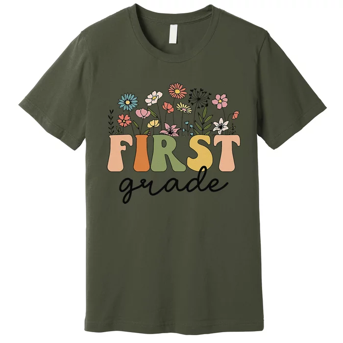 First Grade Teacher Wildflower Back To School Floral Outfits Premium T-Shirt