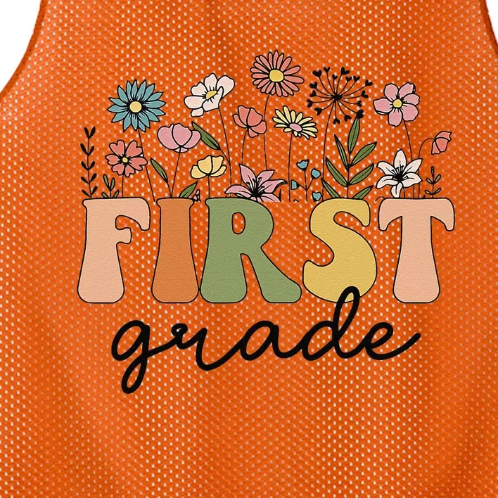 First Grade Teacher Wildflower Back To School Floral Outfits Mesh Reversible Basketball Jersey Tank