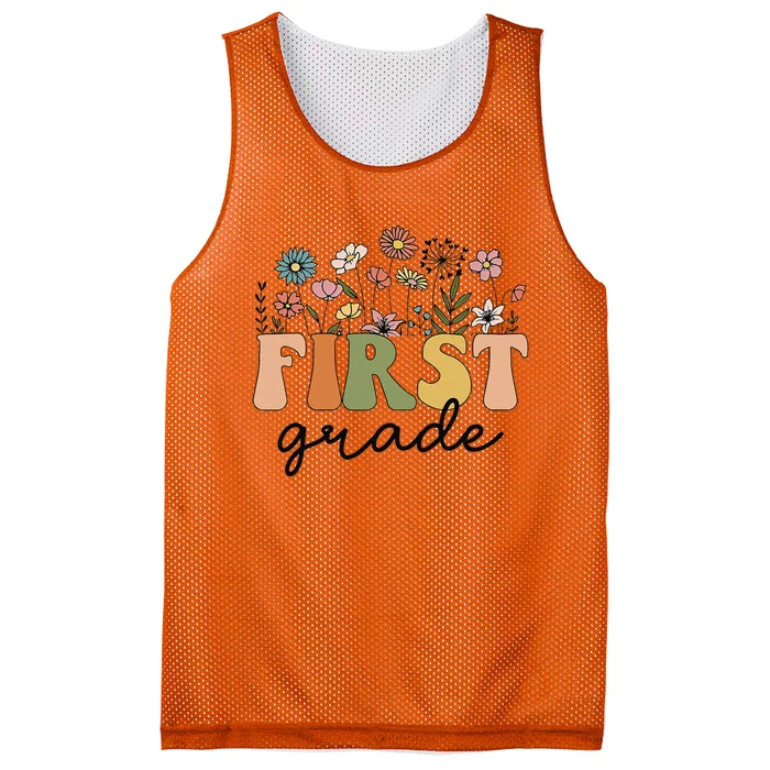 First Grade Teacher Wildflower Back To School Floral Outfits Mesh Reversible Basketball Jersey Tank