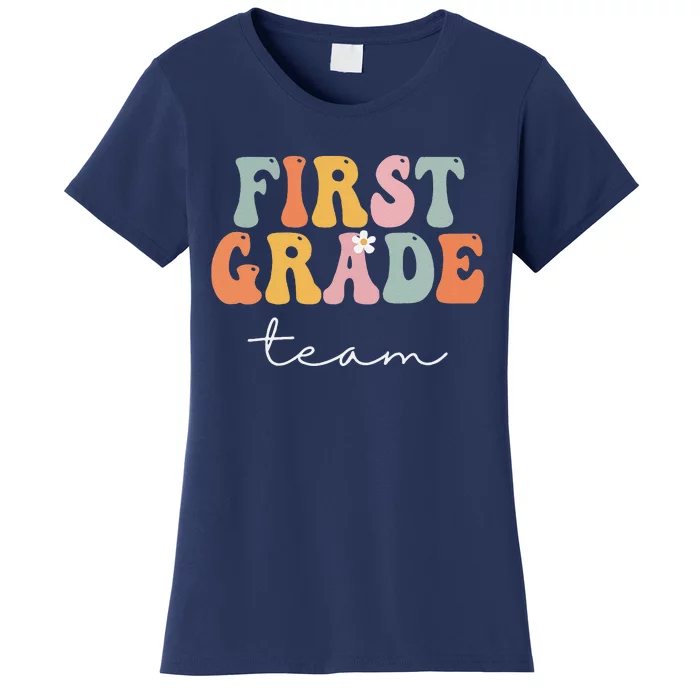 First Grade Team Retro Groovy Vintage First Day Of School Women's T-Shirt