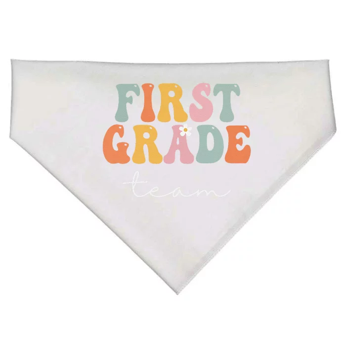 First Grade Team Retro Groovy Vintage First Day Of School USA-Made Doggie Bandana