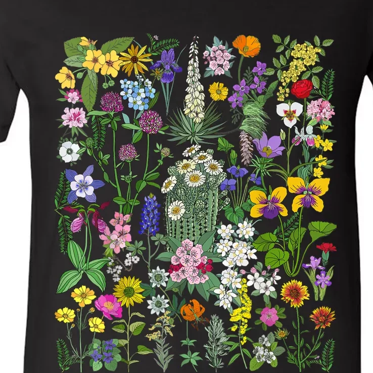 Flower Graphic Tees For Women Wildflower Floral Gardening V-Neck T-Shirt