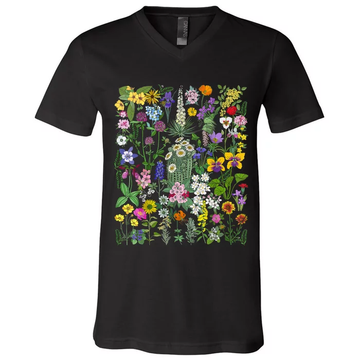 Flower Graphic Tees For Women Wildflower Floral Gardening V-Neck T-Shirt