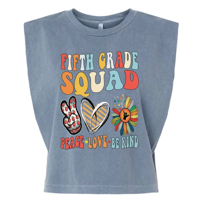 Fifth Grade Teacher Squad Be Kind Groovy 70s Back To School Garment-Dyed Women's Muscle Tee