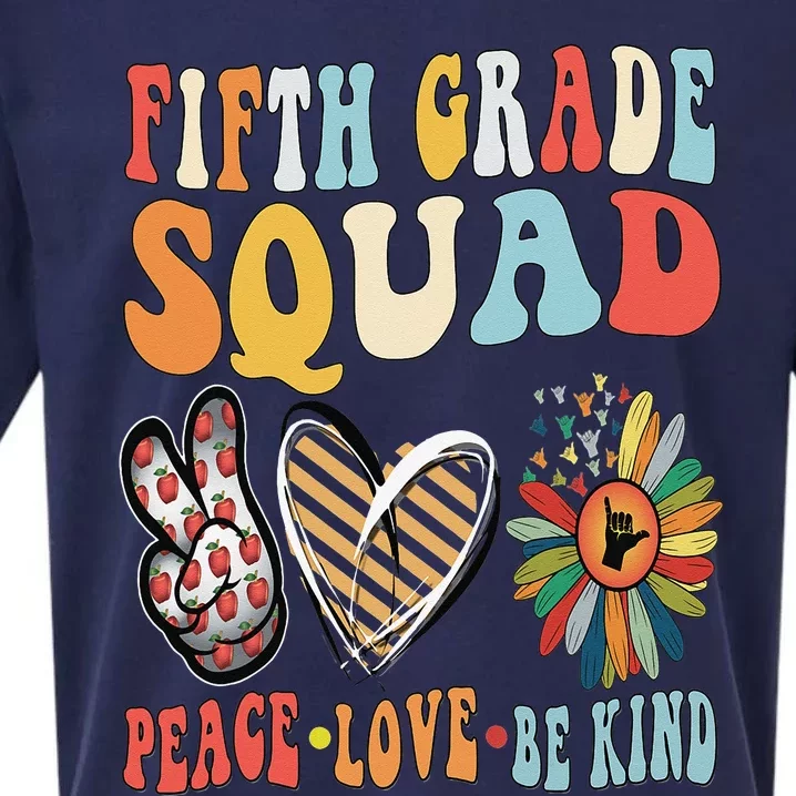 Fifth Grade Teacher Squad Be Kind Groovy 70s Back To School Sueded Cloud Jersey T-Shirt