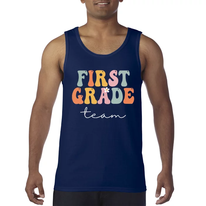 First Grade Team Retro Groovy Vintage First Day Of School Tank Top