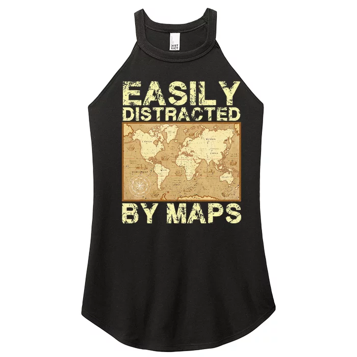 Funny Geography Teacher Easily Distracted By Maps Women’s Perfect Tri Rocker Tank