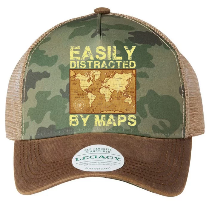 Funny Geography Teacher Easily Distracted By Maps Legacy Tie Dye Trucker Hat