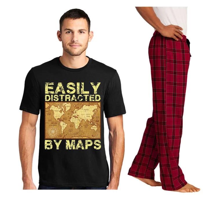 Funny Geography Teacher Easily Distracted By Maps Pajama Set