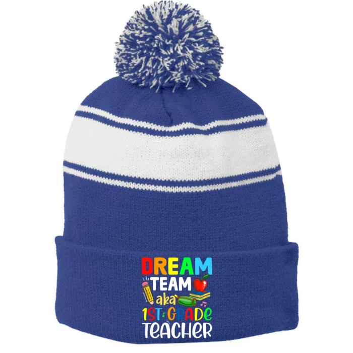 First Grade Teachers Dream Team Aka 1St Grade Teacher Gift Stripe Pom Pom Beanie