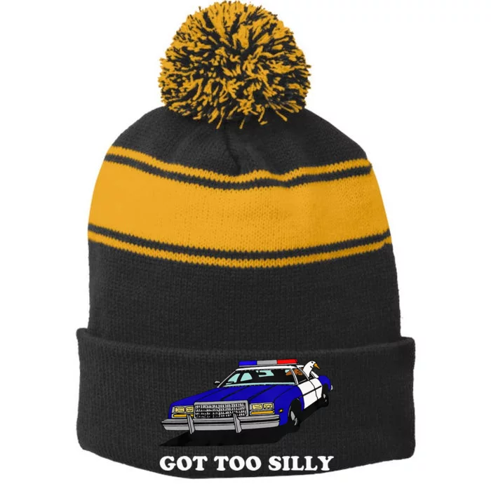 Funny Got Too Silly Goose Stripe Pom Pom Beanie