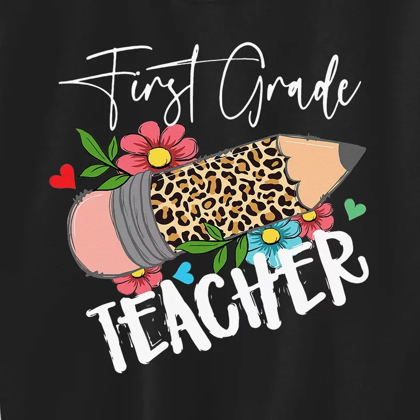 First Grade Teacher Leopard Pencil 1st Grade  Teacher Kids Sweatshirt