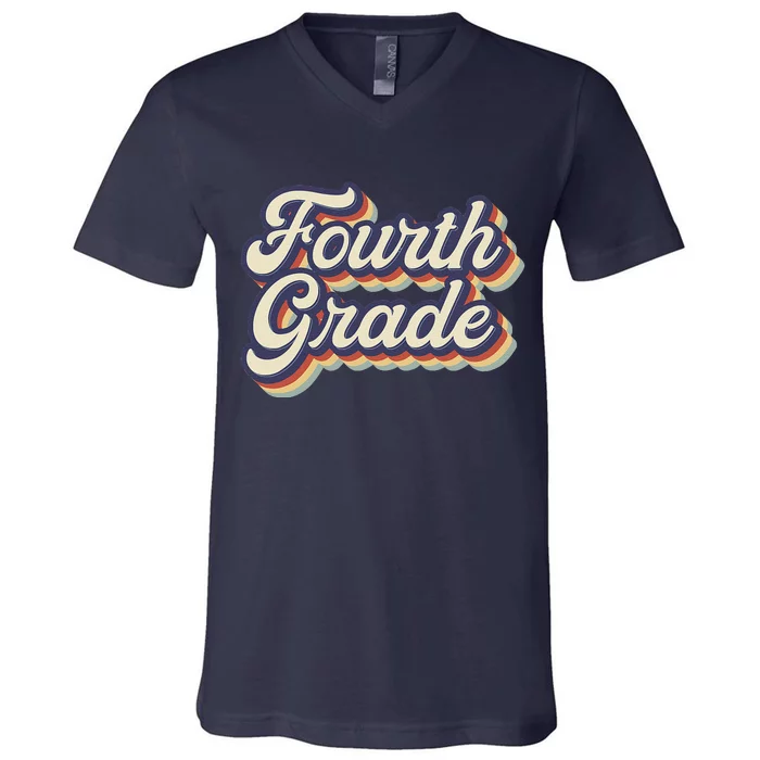 Fourth Grade Teacher Retro Vintage 4th Grade Teacher Team V-Neck T-Shirt