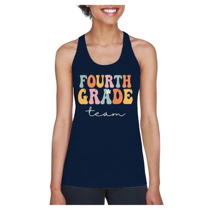 Fourth Grade Team Retro Groovy Vintage First Day Of School Women's Racerback Tank