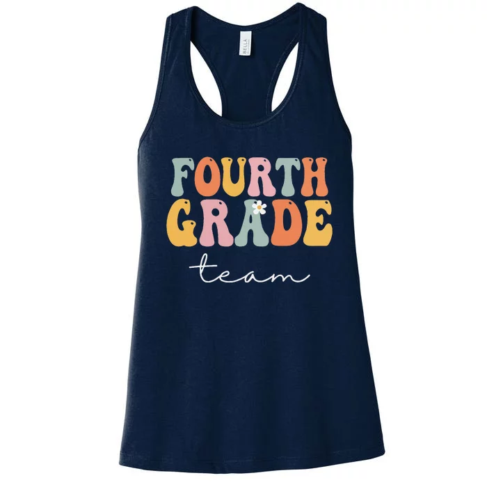 Fourth Grade Team Retro Groovy Vintage First Day Of School Women's Racerback Tank