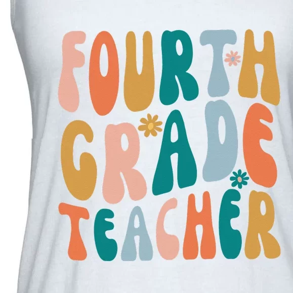 Fourth Grade Teacher Retro Groovy Design 4th Grade Teaching Ladies Essential Flowy Tank