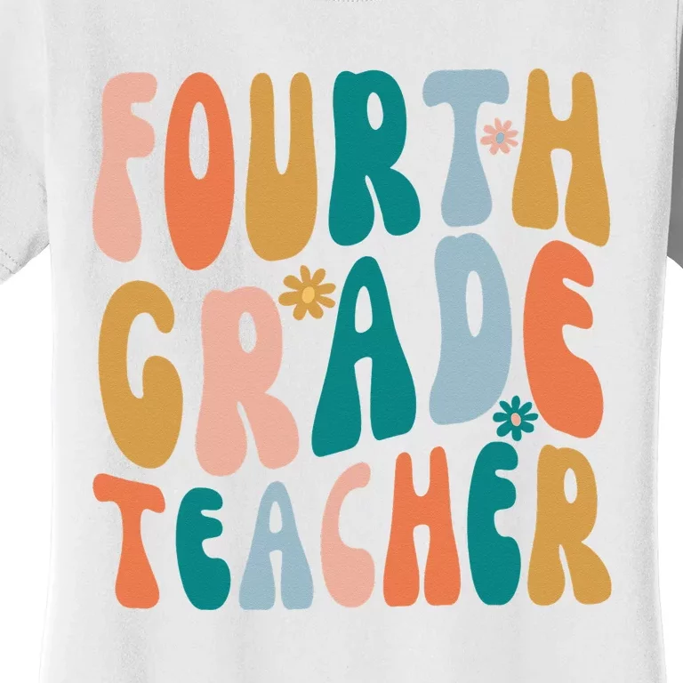 Fourth Grade Teacher Retro Groovy Design 4th Grade Teaching Women's T-Shirt