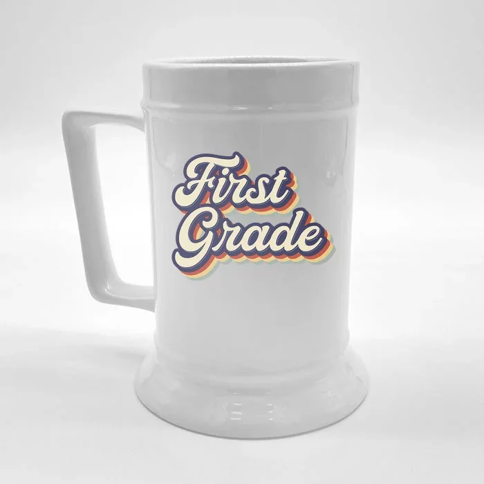 First Grade Teacher Retro Vintage 1st Grade Teacher Team Front & Back Beer Stein