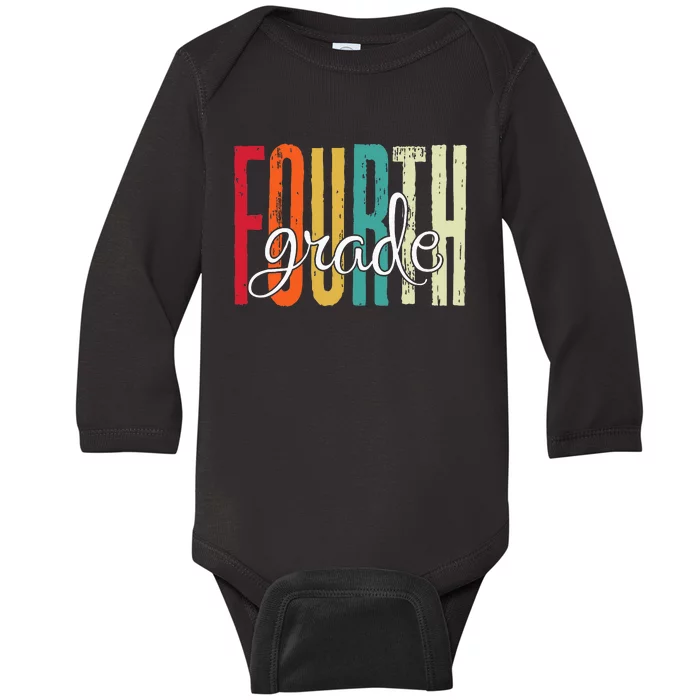 Fourth Grade Teacher Team Retro Vintage 4th Grade Squad Baby Long Sleeve Bodysuit