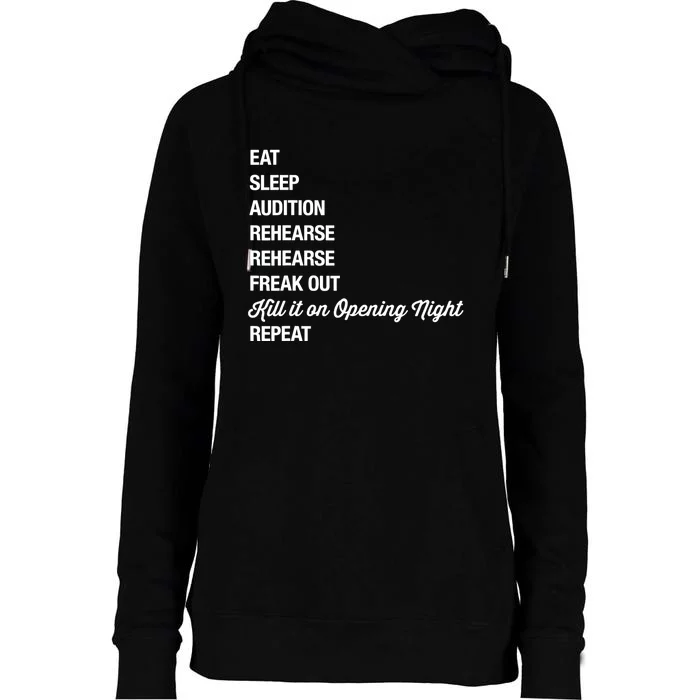 Funny Gift Theater Geek Gift Musical Life Eat Sleep Theatre Gift Womens Funnel Neck Pullover Hood