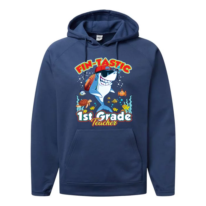 First Grade Teacher Shark Meaningful Gift Performance Fleece Hoodie