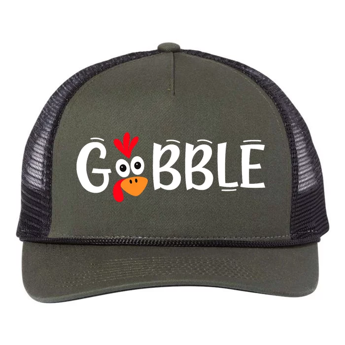 Funny Gobble Turkey Face Happy Thanksgiving Turkey Squad Retro Rope Trucker Hat Cap