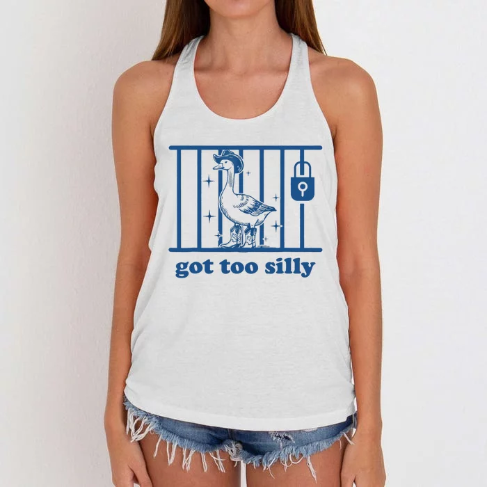 Funny Got Too Silly Silly Goose Women's Knotted Racerback Tank