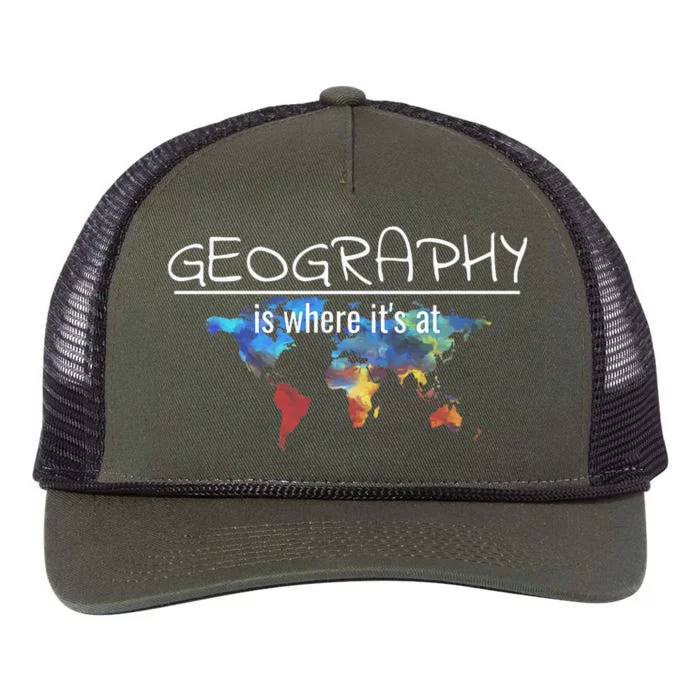 Funny Geography Teacher Earth Day Design Is Where It's At Retro Rope Trucker Hat Cap