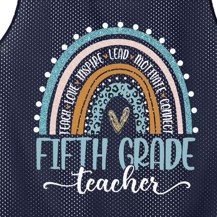 Fifth Grade Teacher Leopard Boho Rainbow Teacher's Day Mesh Reversible Basketball Jersey Tank