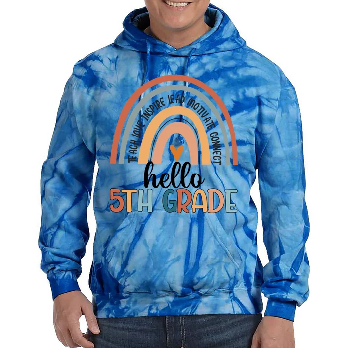 Fifth Grade Team Hello 5Th Grade Teacher Rainbow Cool Gift Tie Dye Hoodie