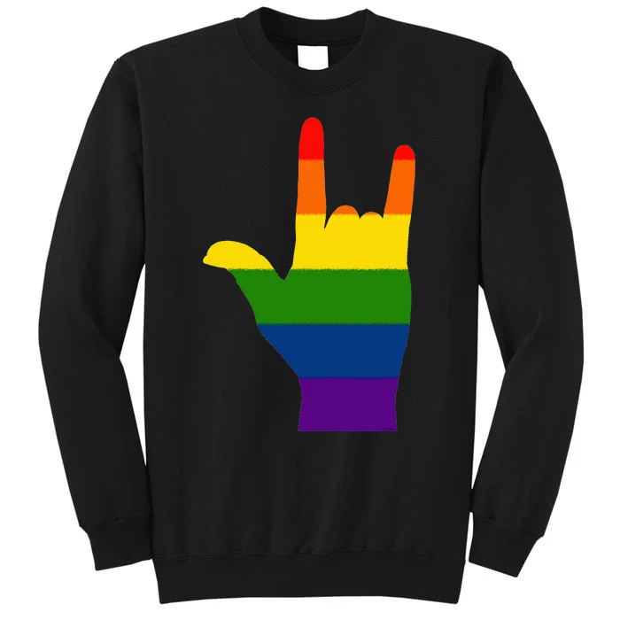 FUN GAY TEE. LGBTQ HAND LOVE SIGN LAUNGUAGE I LOVE YOU ROCK Tall Sweatshirt