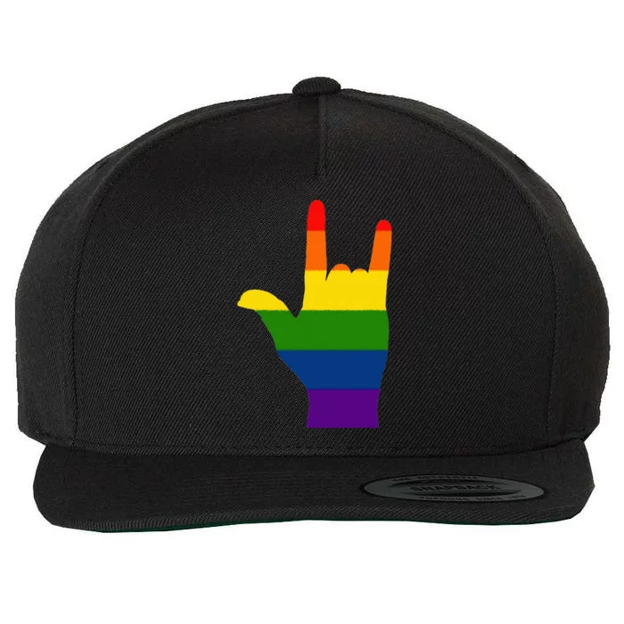 FUN GAY TEE. LGBTQ HAND LOVE SIGN LAUNGUAGE I LOVE YOU ROCK Wool Snapback Cap