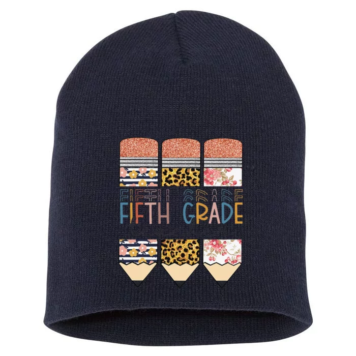 Fifth Grade Teacher Funny Leopard Pencil Back To School Short Acrylic Beanie