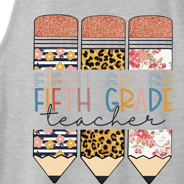 Fifth Grade Teacher Funny Leopard Pencil Back To School Ladies Tri-Blend Wicking Tank