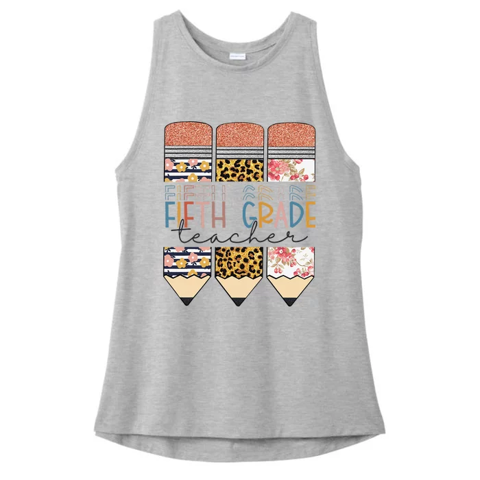 Fifth Grade Teacher Funny Leopard Pencil Back To School Ladies Tri-Blend Wicking Tank