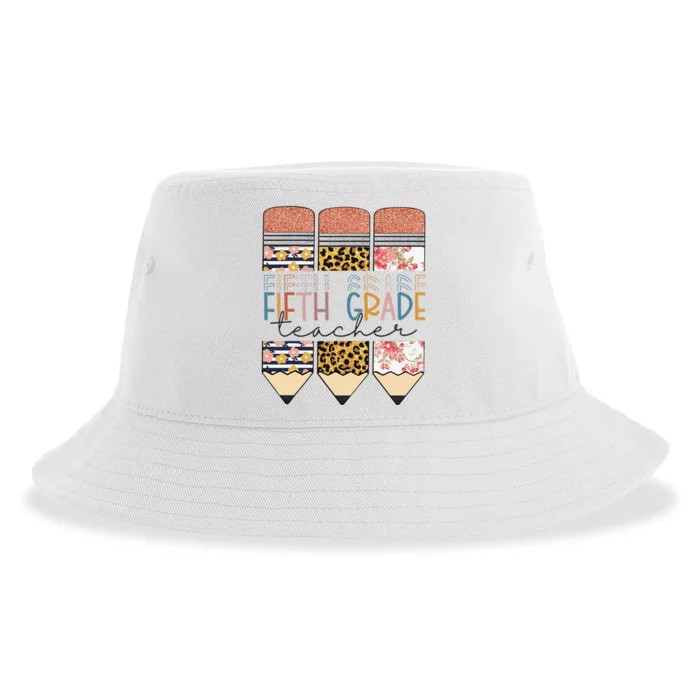 Fifth Grade Teacher Funny Leopard Pencil Back To School Sustainable Bucket Hat