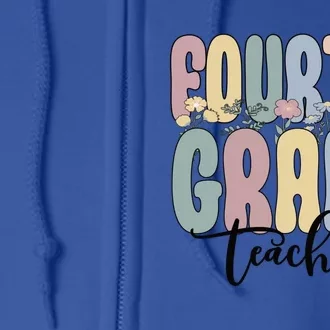 Fourth Grade Teacher Groovy 4Th Grade Teacher Gift Full Zip Hoodie