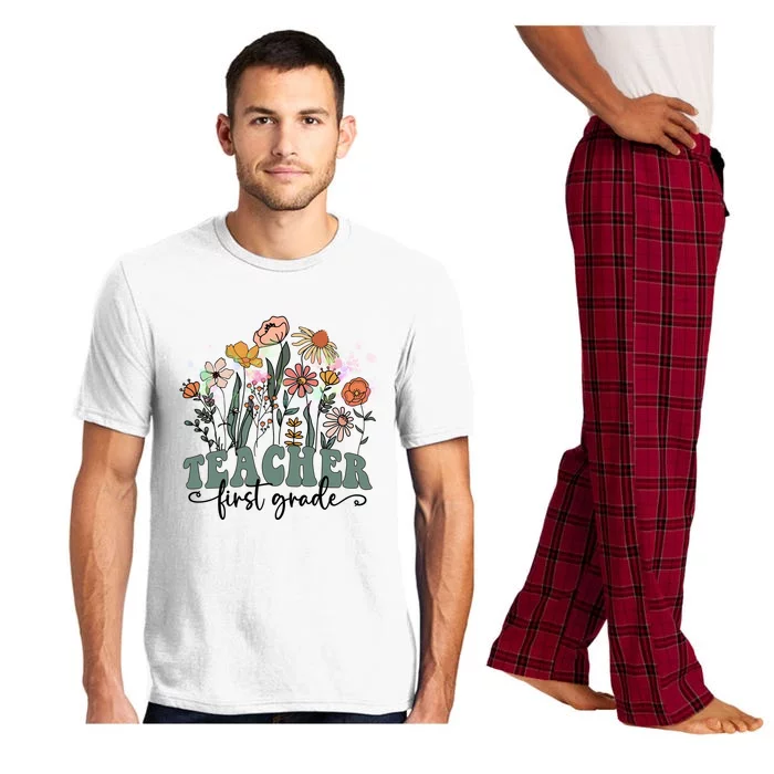 First Grade Teacher Retro Wildflower Back To School Squad Gift Pajama Set