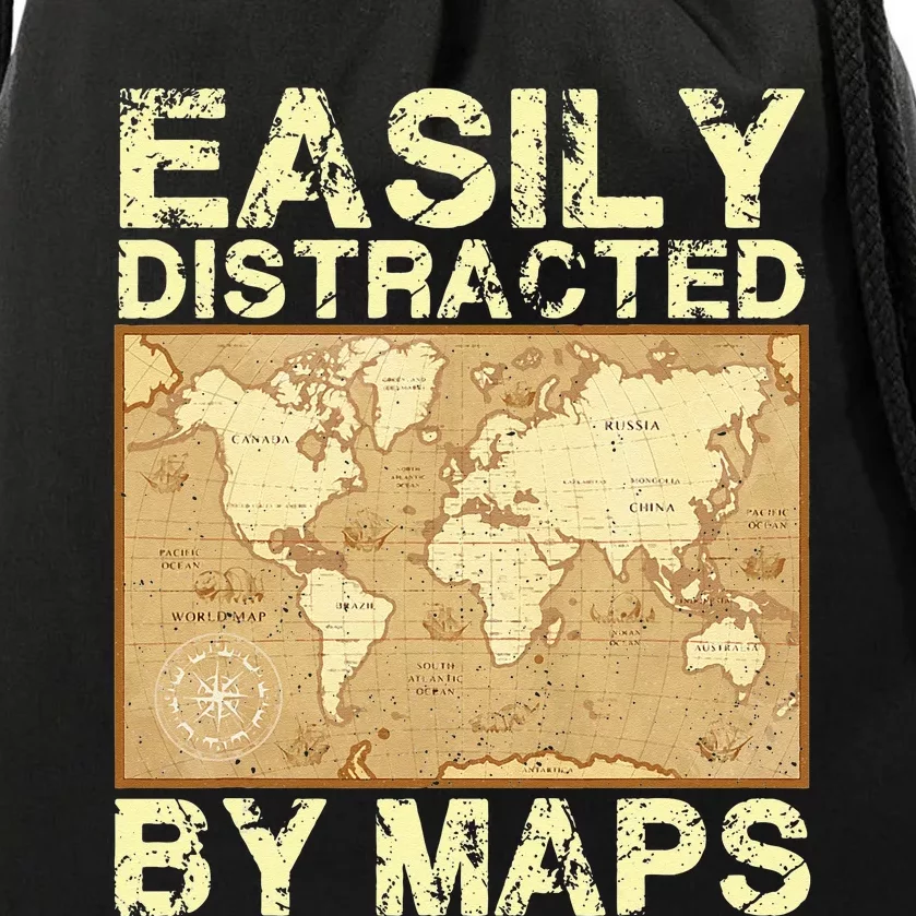 Funny Geography Teacher Easily Distracted By Maps Drawstring Bag