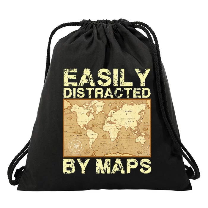 Funny Geography Teacher Easily Distracted By Maps Drawstring Bag