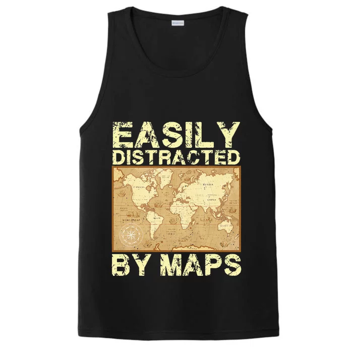 Funny Geography Teacher Easily Distracted By Maps Performance Tank