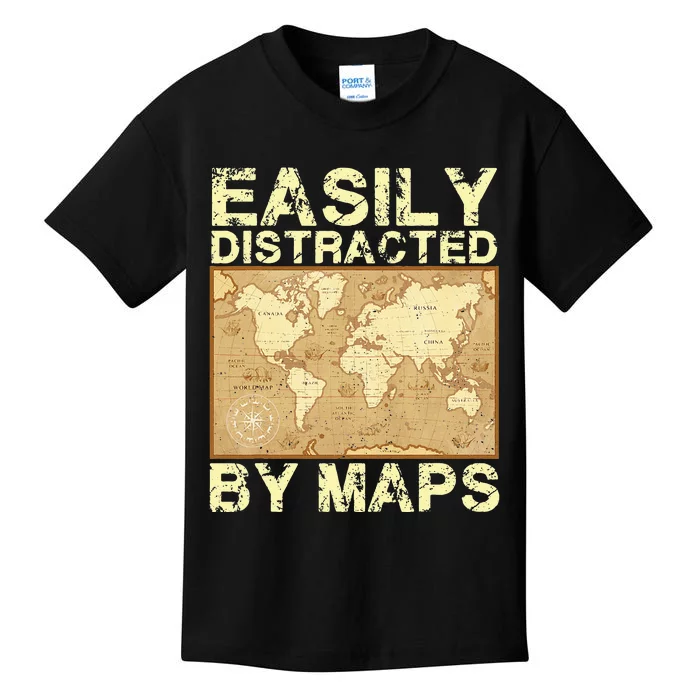 Funny Geography Teacher Easily Distracted By Maps Kids T-Shirt