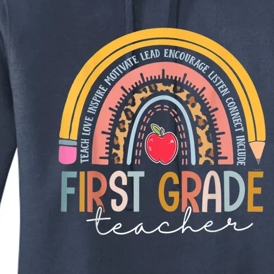 First Grade Teacher Teach Love Inspire Boho Rainbow Gift Women's Pullover Hoodie