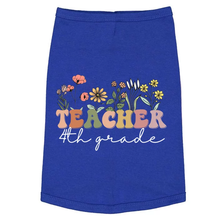 Fourth Grade Teacher Retro Boho Wildflower Teachers Day Gift Doggie Tank