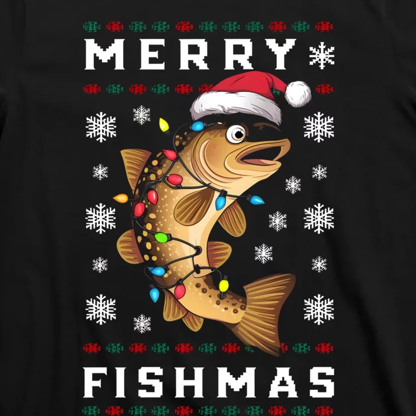 Funny Gift Ugly Christmas Fishing Trout Fish Merry Fishmas T-Shirt